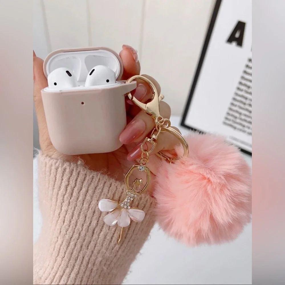 Soft Silicone Protective Case with Keychain and‎ Cute Fur Pom Pom Ball